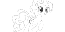 Size: 1366x686 | Tagged: safe, artist:ponyfiedart, pinkie pie, earth pony, pony, monochrome, sketch, solo, traditional art