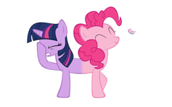 Size: 900x563 | Tagged: safe, artist:parttimebrony, derpibooru import, pinkie pie, twilight sparkle, butterfly, earth pony, pony, angry, catdog, conjoined, cute, eyes closed, facehoof, female, frown, fusion, gritted teeth, happy, hilarious in hindsight, lesbian, pushmi-pullyu, shipping, smiling, twinkie, wat, we have become one, what has science done, wtf