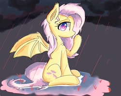 Size: 1280x1020 | Tagged: safe, artist:kawaiipony2, fluttershy, bat pony, pony, flutterbat, rain, solo