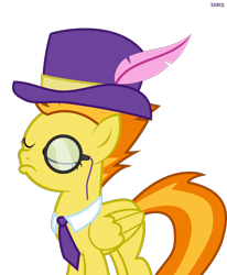 Size: 1194x1448 | Tagged: safe, artist:xebck, derpibooru import, edit, spitfire, pegasus, pony, classy, cropped, dapper, eyes closed, female, hat, mare, monocle, necktie, simple background, solo, top hat, transparent background, vector