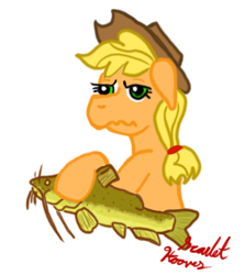 Size: 324x364 | Tagged: safe, artist:scarlethooves, applejack, catfish, earth pony, fish, pony, female, mare