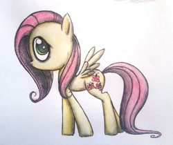 Size: 1072x899 | Tagged: safe, artist:xxpinkamena-piexx, fluttershy, pegasus, pony, looking at you, no mouth, profile, simple background, solo, spread wings, standing, white background