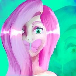 Size: 1024x1024 | Tagged: safe, artist:journeydraws, fluttershy, butterfly, human, bust, colored pupils, full face view, humanized, looking at you, portrait, silence of the lambs, solo, wide eyes