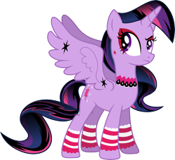 Size: 3294x3000 | Tagged: dead source, safe, artist:theshadowstone, derpibooru import, twilight sparkle, twilight sparkle (alicorn), alicorn, pony, alternate hairstyle, choker, female, goth, gothic, mare, ponymania, simple background, solo, tattoo, transparent background, vector