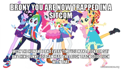 Size: 800x450 | Tagged: safe, edit, applejack, fluttershy, pinkie pie, rainbow dash, rarity, sci-twi, sunset shimmer, twilight sparkle, better together, equestria girls, humane five, humane seven, humane six, makeameme.org, meme, simple background, white background