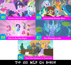 Size: 1704x1560 | Tagged: safe, artist:don2602, derpibooru import, edit, edited screencap, screencap, applejack, cream puff, cultivar, fluttershy, gabby, gallus, midnight sparkle, ocellus, pinkie pie, rainbow dash, rarity, sandbar, sci-twi, silverstream, smolder, twilight sparkle, yona, changedling, changeling, classical hippogriff, dragon, earth pony, griffon, hippogriff, pony, yak, equestria girls, equestria girls (movie), legend of everfree, perfect day for fun, rainbow rocks, school daze, the fault in our cutie marks, bipedal, clothes, dress, eyes closed, find the purpose in your life, friendship always wins, looking at each other, microphone, reflection, the midnight in me, this is our big night, top 100 mlp g4 songs