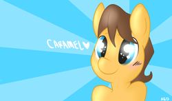 Size: 1700x1000 | Tagged: safe, artist:cleppyclep, derpibooru import, caramel, heart, sunburst background, wallpaper