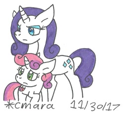 Size: 738x678 | Tagged: safe, artist:cmara, rarity, sweetie belle, pony, unicorn, female, sisters, traditional art