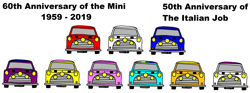 Size: 3002x1116 | Tagged: safe, artist:samueljcollins1990, derpibooru import, applejack, fluttershy, pinkie pie, rainbow dash, rarity, twilight sparkle, earth pony, pony, barely pony related, car, classic mini, mini cooper, the italian job