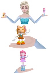 Size: 910x1312 | Tagged: safe, artist:elmarcosluckydel96, pinkie pie, equestria girls, 1000 hours in ms paint, 3d, cream the rabbit, crossover, elsa, frozen (movie), giantess, macro, mmd, ms paint, sonic the hedgehog, sonic the hedgehog (series)