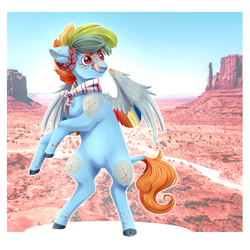 Size: 3000x3000 | Tagged: safe, artist:djkaskan, derpibooru import, little strongheart, rainbow dash, buffalo, pegasus, pony, cloven hooves, female, fusion, licking, licking lips, mare, rearing, solo, tongue out