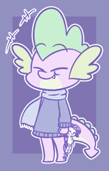 Size: 673x1054 | Tagged: safe, artist:typhwosion, rarity, spike, dragon, pony, unicorn, baby, baby dragon, clothes, cute, doll, eyes closed, fangs, male, plushie, scarf, simple background, smiling, solo, spikabetes, sweater, toy