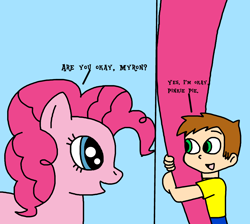 Size: 2900x2600 | Tagged: safe, artist:elmarcosluckydel96, pinkie pie, oc, oc:myron weaver, human, comic, micro