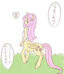 Size: 700x800 | Tagged: safe, artist:misochikin, fluttershy, butterfly, centaur, ponytaur, taur, equestria girls, centaurshy, clothes, comic, female, japanese, pegataur, species swap, speech bubble, tanktop, translation request