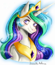 Size: 605x718 | Tagged: safe, artist:samanthamalanca, princess celestia, alicorn, pony, bust, crown, jewelry, peytral, portrait, regalia, solo