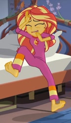 Size: 717x1243 | Tagged: safe, screencap, sunset shimmer, equestria girls, legend of everfree, bed, clothes, cropped, feet, legend of everfeet, pajamas, solo