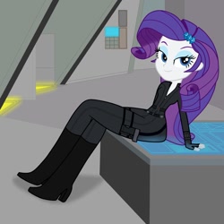 Size: 894x894 | Tagged: safe, artist:tabrony23, rarity, equestria girls, bedroom eyes, black widow (marvel), boots, clothes, cosplay, costume, female, fingerless gloves, gloves, high heel boots, marvel, shoes, solo, warriorty