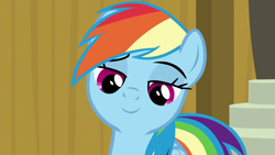 Size: 1280x720 | Tagged: safe, derpibooru import, screencap, rainbow dash, pegasus, pony, common ground, female, lidded eyes, mare, solo