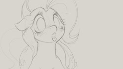 Size: 899x505 | Tagged: safe, artist:bluedrg19, fluttershy, pegasus, pony, blushing, monochrome, solo, teeth, tongue out