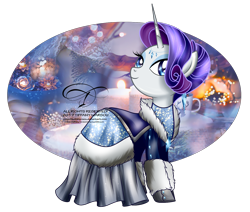 Size: 1300x1102 | Tagged: safe, artist:tiffanymarsou, rarity, pony, unicorn, alternate hairstyle, candle, clothes, dress, fabulous, female, fire, horn, jewelry, looking up, mare, necklace, simple background, solo, sparkles, transparent background, winter