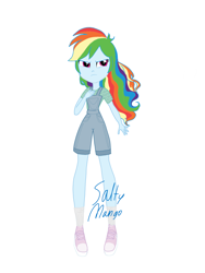 Size: 1500x2000 | Tagged: safe, artist:saltymango, derpibooru import, rainbow dash, equestria girls, alternate clothes, alternate hairstyle, clothes, converse, cute, looking away, overalls, shoes, vector