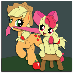 Size: 897x896 | Tagged: safe, artist:the-paper-pony, apple bloom, applejack, earth pony, pony, commission, shadowbox