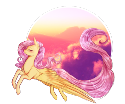 Size: 1024x853 | Tagged: safe, artist:gloriajoy, fluttershy, pegasus, pony, blushing, eyes closed, flying, solo