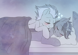 Size: 1608x1145 | Tagged: safe, artist:evomanaphy, derpibooru import, spitfire, oc, oc:star blaze, bat pony, pony, bed, bedroom eyes, blushing, canon x oc, couple, cuddling, doodle, female, heart, male, monochrome, patreon reward, shipping, sketch, snuggling, straights