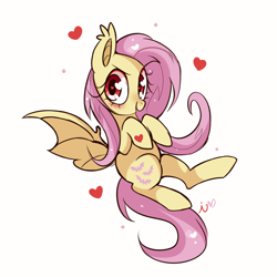 Size: 900x900 | Tagged: safe, artist:ipun, fluttershy, bat pony, pony, flutterbat, heart eyes, simple background, solo, white background, wingding eyes