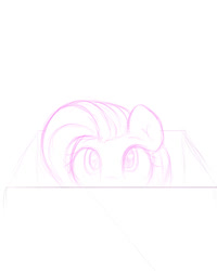 Size: 576x720 | Tagged: safe, artist:thealjavis, fluttershy, pegasus, pony, box, monochrome, pony in a box, sketch, solo