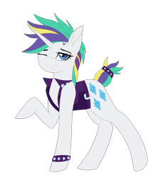 Size: 3780x4248 | Tagged: safe, artist:queencorrupted, rarity, pony, unicorn, alternate hairstyle, clothes, female, jacket, looking at you, mare, one eye closed, punk, raripunk, smiling, solo, wink