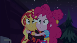 Size: 1920x1080 | Tagged: safe, screencap, pinkie pie, sunset shimmer, better together, equestria girls, sunset's backstage pass!, hug