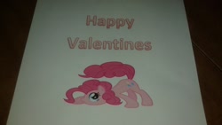 Size: 2048x1152 | Tagged: safe, pinkie pie, earth pony, pony, female, mare, simple background, solo, valentine's day, white background