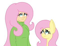 Size: 1800x1350 | Tagged: safe, artist:thecrystalring, fluttershy, human, clothes, human coloration, humanized, milestone, self ponidox, simple background, sweater, sweatershy, transparent background