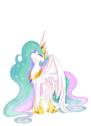 Size: 720x1002 | Tagged: safe, artist:tsundra, princess celestia, alicorn, pony, eyes closed, simple background, smiling, solo, spread wings, white background, wings