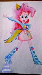 Size: 1024x1821 | Tagged: safe, artist:zafiro-black-hunter, pinkie pie, equestria girls, boots, clothes, cute, skirt, solo, traditional art, watermark, wondercolts