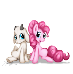 Size: 834x852 | Tagged: safe, artist:aseethe, pinkie pie, oc, earth pony, goat, pony, female, mare, pink coat, pink mane