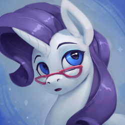 Size: 800x801 | Tagged: safe, artist:rodrigues404, rarity, pony, unicorn, bust, female, glasses, mare, open mouth, solo