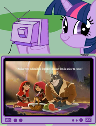 Size: 777x1024 | Tagged: safe, derpibooru import, twilight sparkle, barely pony related, bestiality, big bad wolf, cerise hood, ever after high, exploitable meme, faic, interspecies, little red riding hood, meme, obligatory pony, smirk, tv meme, twiface