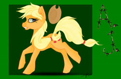 Size: 2500x1618 | Tagged: safe, artist:littlewolfstudios, applejack, earth pony, pony, apple, female, mare, running, solo