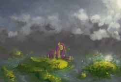 Size: 4112x2800 | Tagged: safe, artist:lmgchikess, fluttershy, pegasus, pony, cloud, cloudy, grass, river, solo, standing