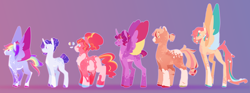 Size: 3472x1286 | Tagged: safe, artist:geisharozu, derpibooru import, applejack, fluttershy, pinkie pie, rainbow dash, rarity, twilight sparkle, twilight sparkle (alicorn), alicorn, earth pony, pegasus, pony, unicorn, alternate design, diverse body types, mane six