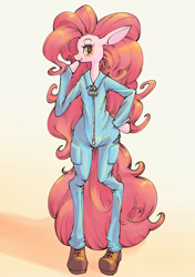 Size: 2039x2894 | Tagged: safe, artist:unousaya, pinkie pie, pony, semi-anthro, bipedal, overalls, solo