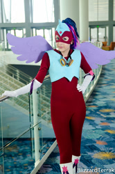 Size: 795x1200 | Tagged: safe, artist:shiya, derpibooru import, masked matter-horn, twilight sparkle, twilight sparkle (alicorn), alicorn, human, power ponies (episode), 2014, convention, cosplay, irl, irl human, photo, power ponies, solo, wondercon