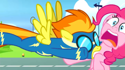 Size: 1920x1080 | Tagged: safe, derpibooru import, screencap, pinkie pie, spitfire, earth pony, pegasus, pony, secrets and pies, female, mare, wings