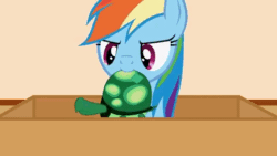 Size: 480x270 | Tagged: safe, artist:forgalorga, derpibooru import, rainbow dash, tank, pegasus, pony, animated, behaving like a cat, box, cute, dashabetes, fan animation, gif, loop, mouth hold, nom, playing, rainbow cat, solo, toy, your little cat 3