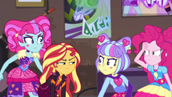 Size: 1920x1080 | Tagged: safe, screencap, kiwi lollipop, pinkie pie, sunset shimmer, supernova zap, better together, equestria girls, sunset's backstage pass!, k-lo, postcrush, su-z