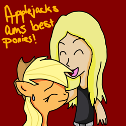 Size: 512x512 | Tagged: safe, artist:chickennuggetgalaxy, applejack, earth pony, pony, best pony, crossover, metalocalypse, skwisgaar skwigelf