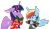 Size: 2149x1235 | Tagged: safe, artist:koloredkat, derpibooru import, rainbow dash, twilight sparkle, twilight sparkle (alicorn), alicorn, pegasus, pony, christmas sweater, clothes, ear fluff, ear tufts, female, lesbian, shipping, simple background, snickering, sweater, transparent background, twidash