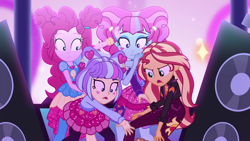 Size: 1920x1080 | Tagged: safe, screencap, kiwi lollipop, pinkie pie, sunset shimmer, supernova zap, better together, equestria girls, sunset's backstage pass!, k-lo, postcrush, su-z